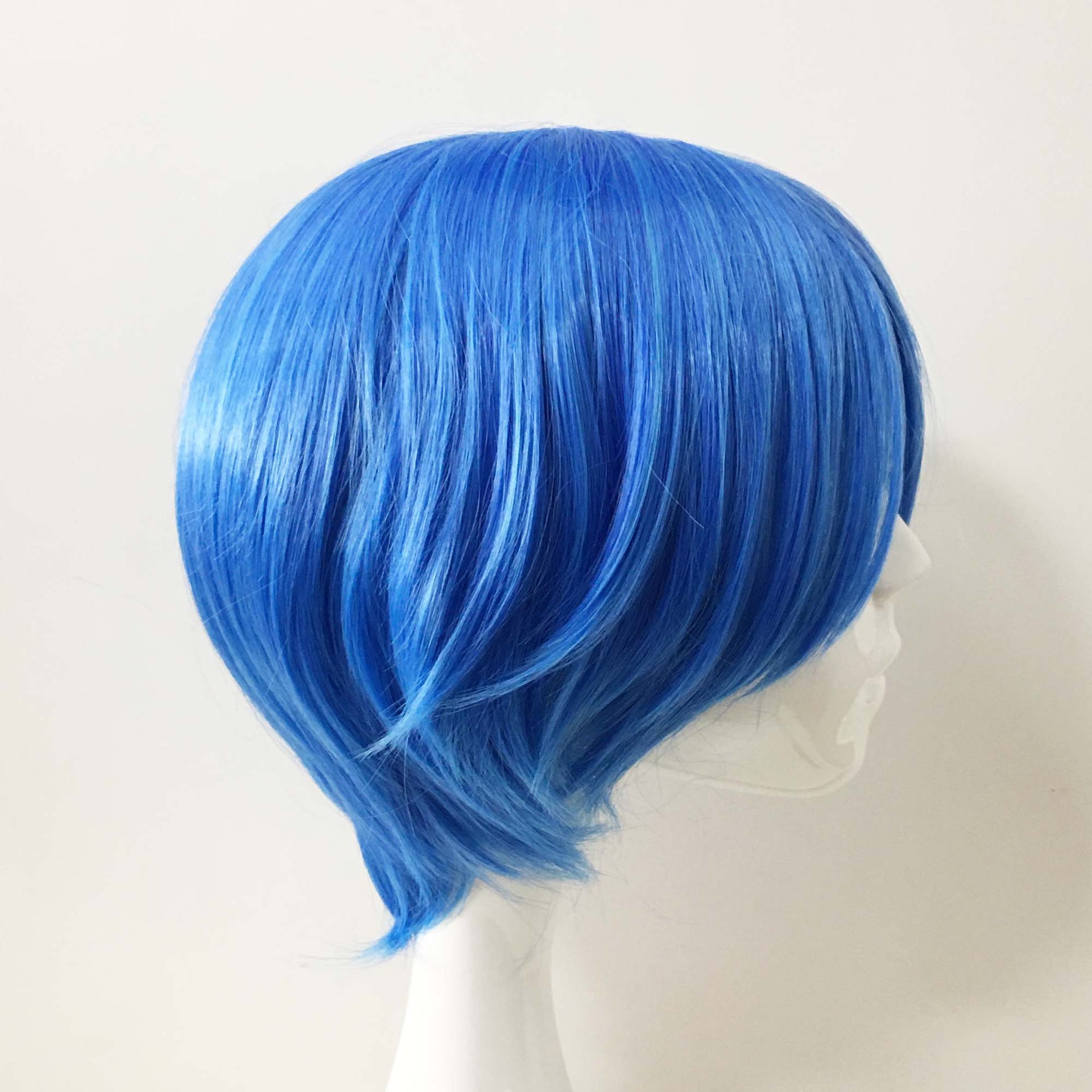 nevermindyrhead Men Light Royal Blue Short Straight Bob Side Swept Bangs Cosplay Wig