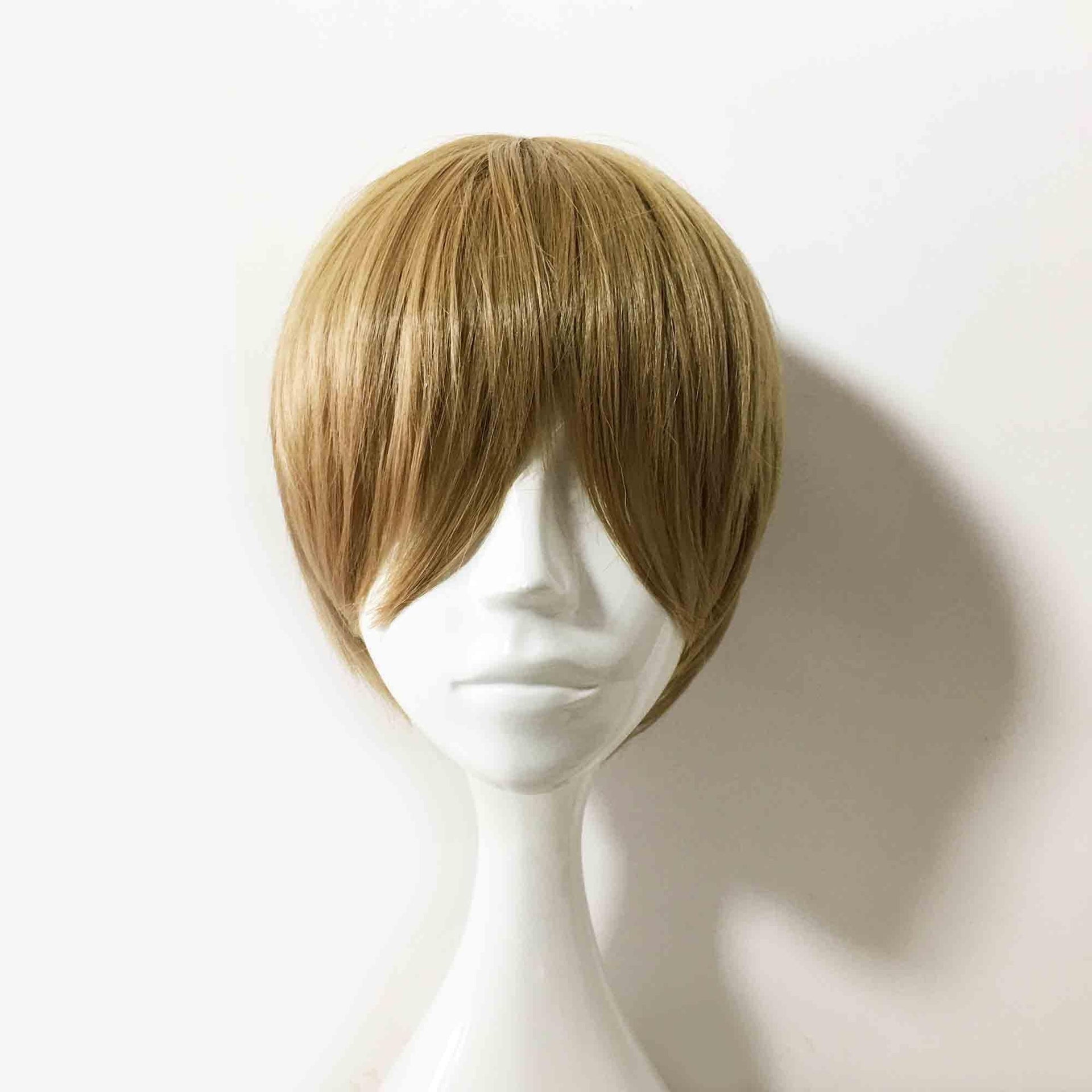 nevermindyrhead Men Light Brown Short Straight Hair Very Long Bangs Cosplay Wig