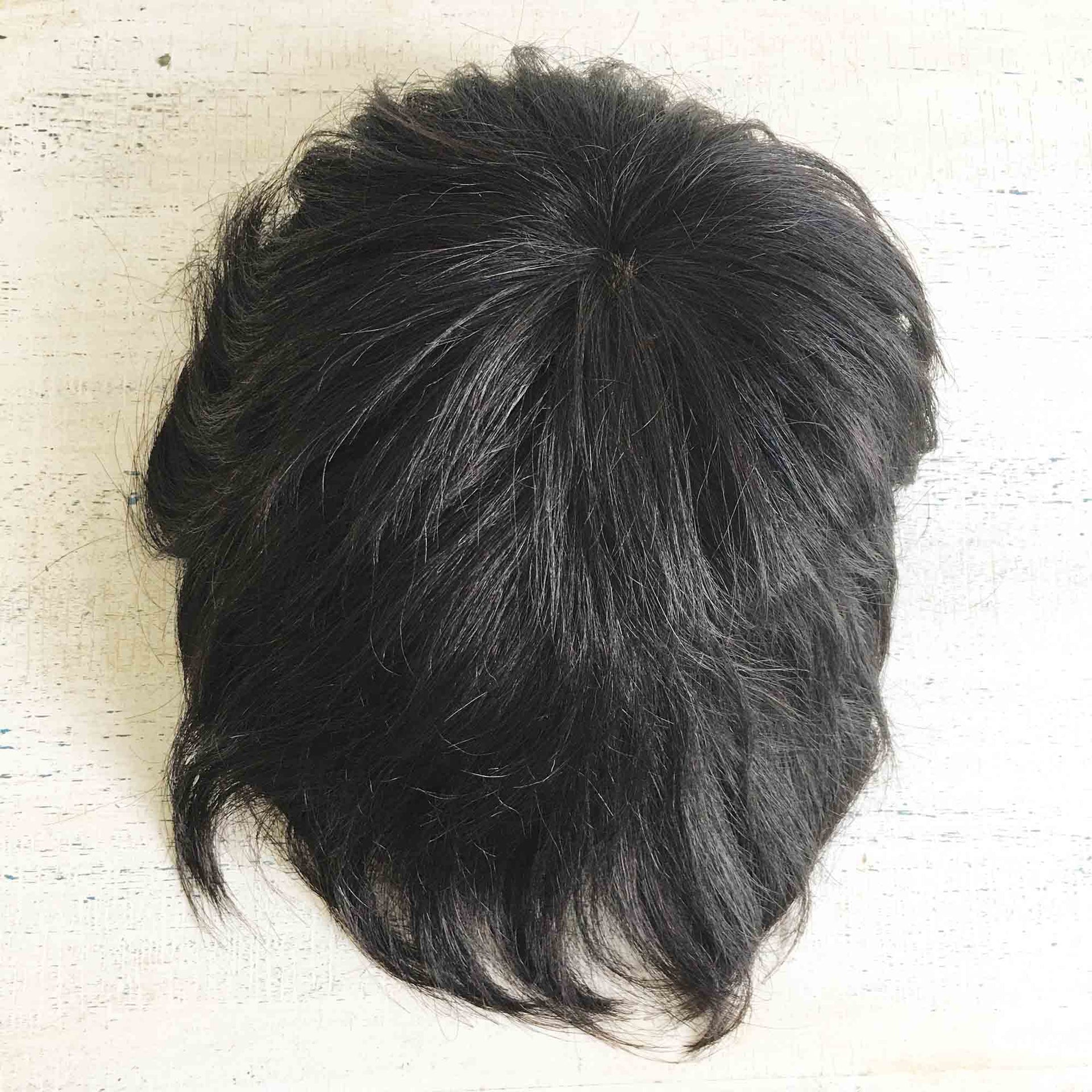 nevermindyrhead Men Natural Black Real Human Hair Short Straight Fringe Bangs Clip In Topper Toupee