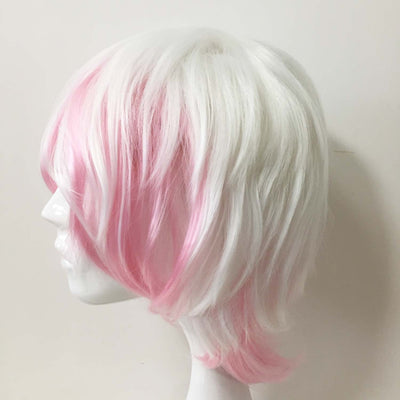 Men Pink White Two Tone Short Straight Long Bangs Cosplay Wig