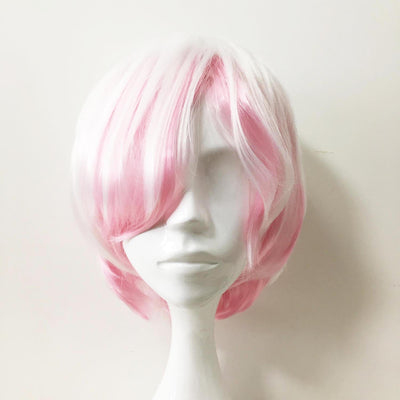 Men Pink White Two Tone Short Straight Long Bangs Cosplay Wig