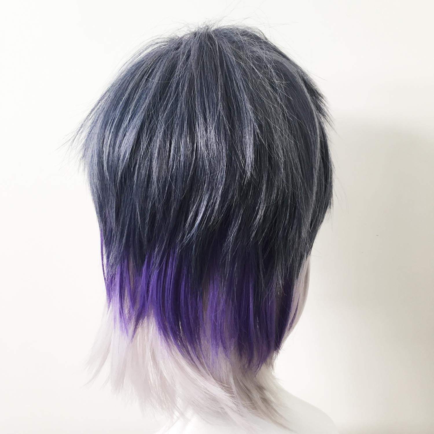 nevermindyrhead Men Purple Grey Ombre Two Tone Short Straight Fringe Bangs Cosplay Wig