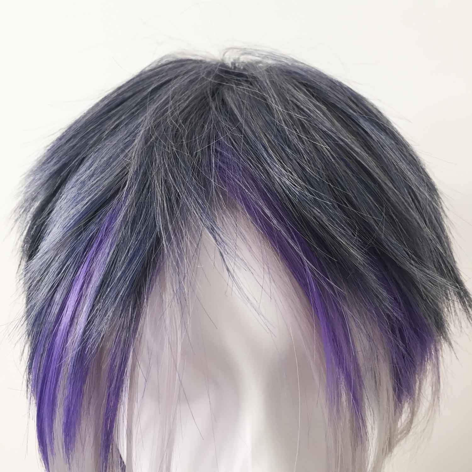 nevermindyrhead Men Purple Grey Ombre Two Tone Short Straight Fringe Bangs Cosplay Wig