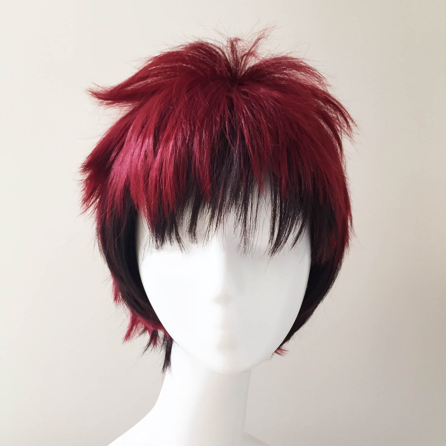 nevermindyrhead Men Red Black Two Tone Short Straight Fringe Bangs Cosplay Wig