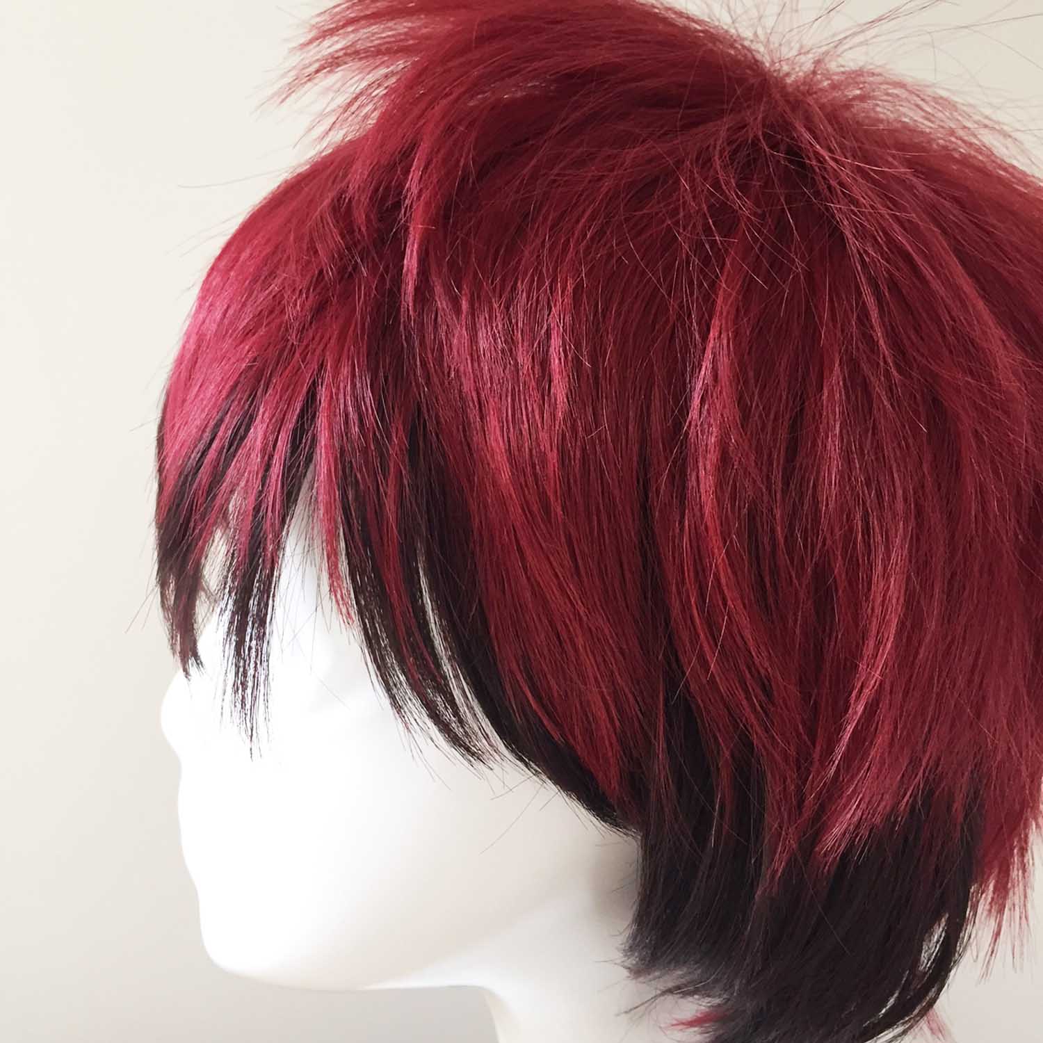 nevermindyrhead Men Red Black Two Tone Short Straight Fringe Bangs Cosplay Wig