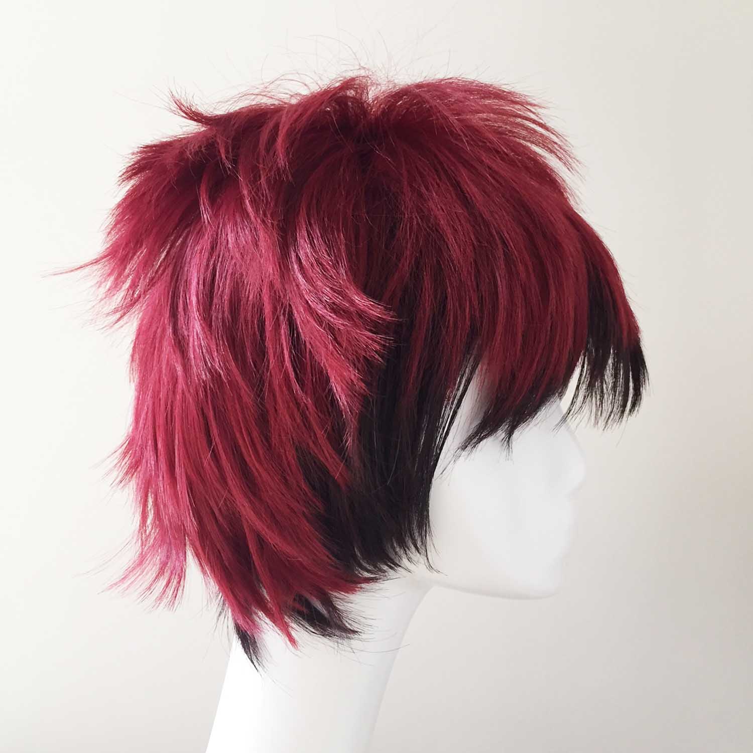 nevermindyrhead Men Red Black Two Tone Short Straight Fringe Bangs Cosplay Wig