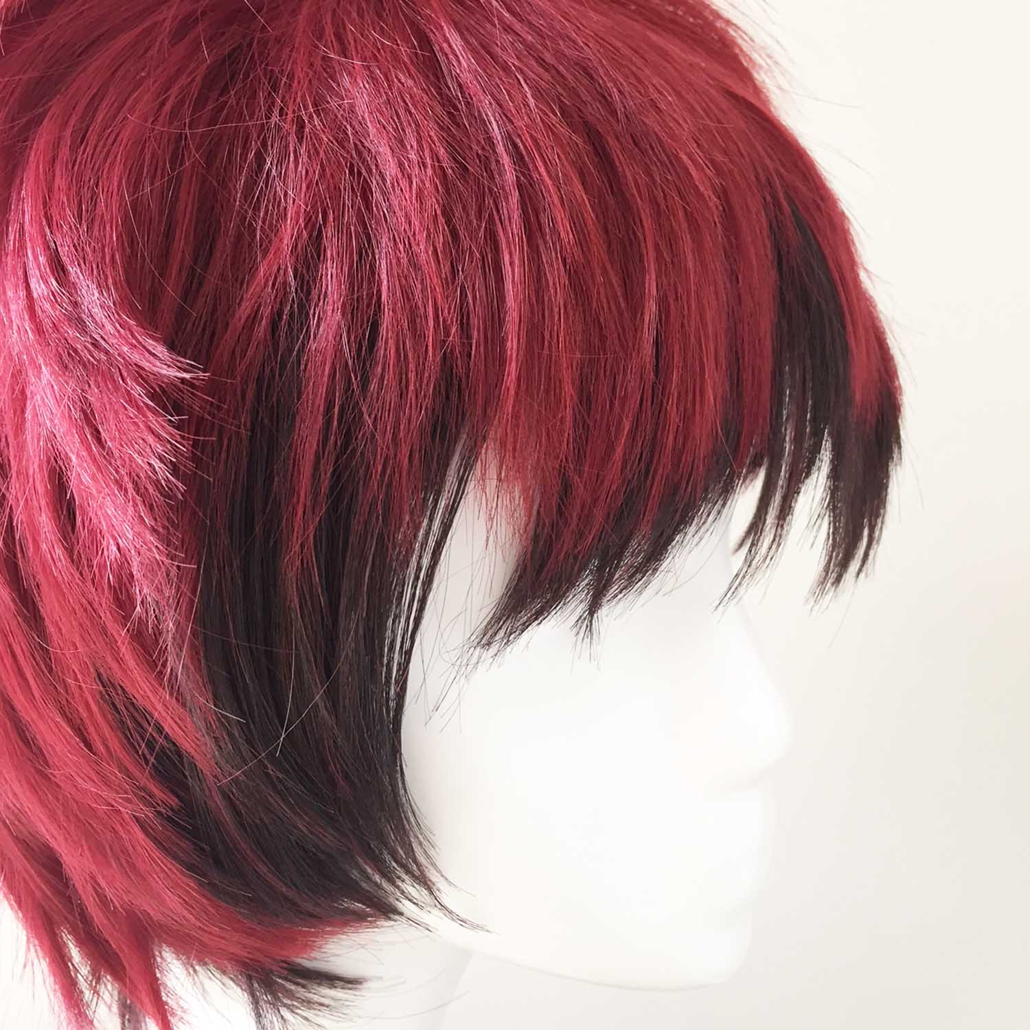 nevermindyrhead Men Red Black Two Tone Short Straight Fringe Bangs Cosplay Wig