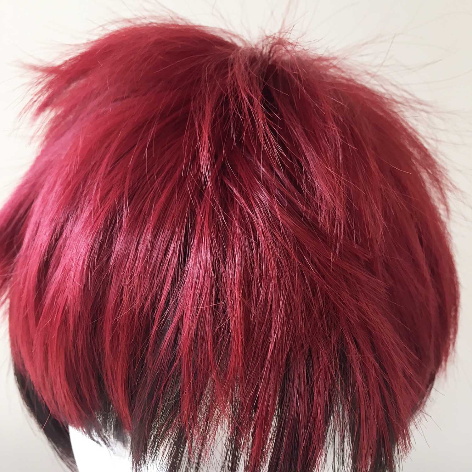 nevermindyrhead Men Red Black Two Tone Short Straight Fringe Bangs Cosplay Wig