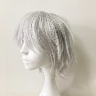 Men Silver Gray Short Straight Fringe Bangs Cosplay Wig