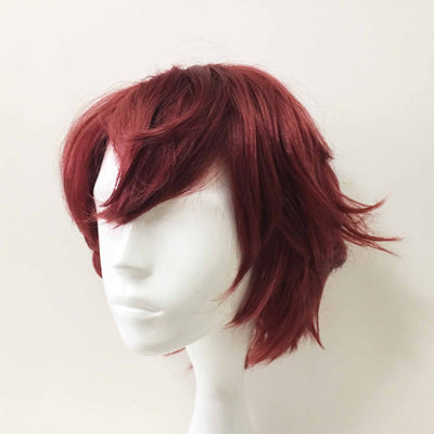 Men Unisex Dark Red Short Straight Fringe Bangs Cosplay Wig