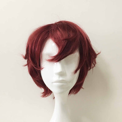 Men Unisex Dark Red Short Straight Fringe Bangs Cosplay Wig