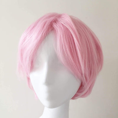 Men Unisex Pink Short Straight Fringe Bangs Cosplay Wig
