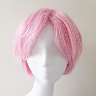 Men Unisex Pink Short Straight Fringe Bangs Cosplay Wig