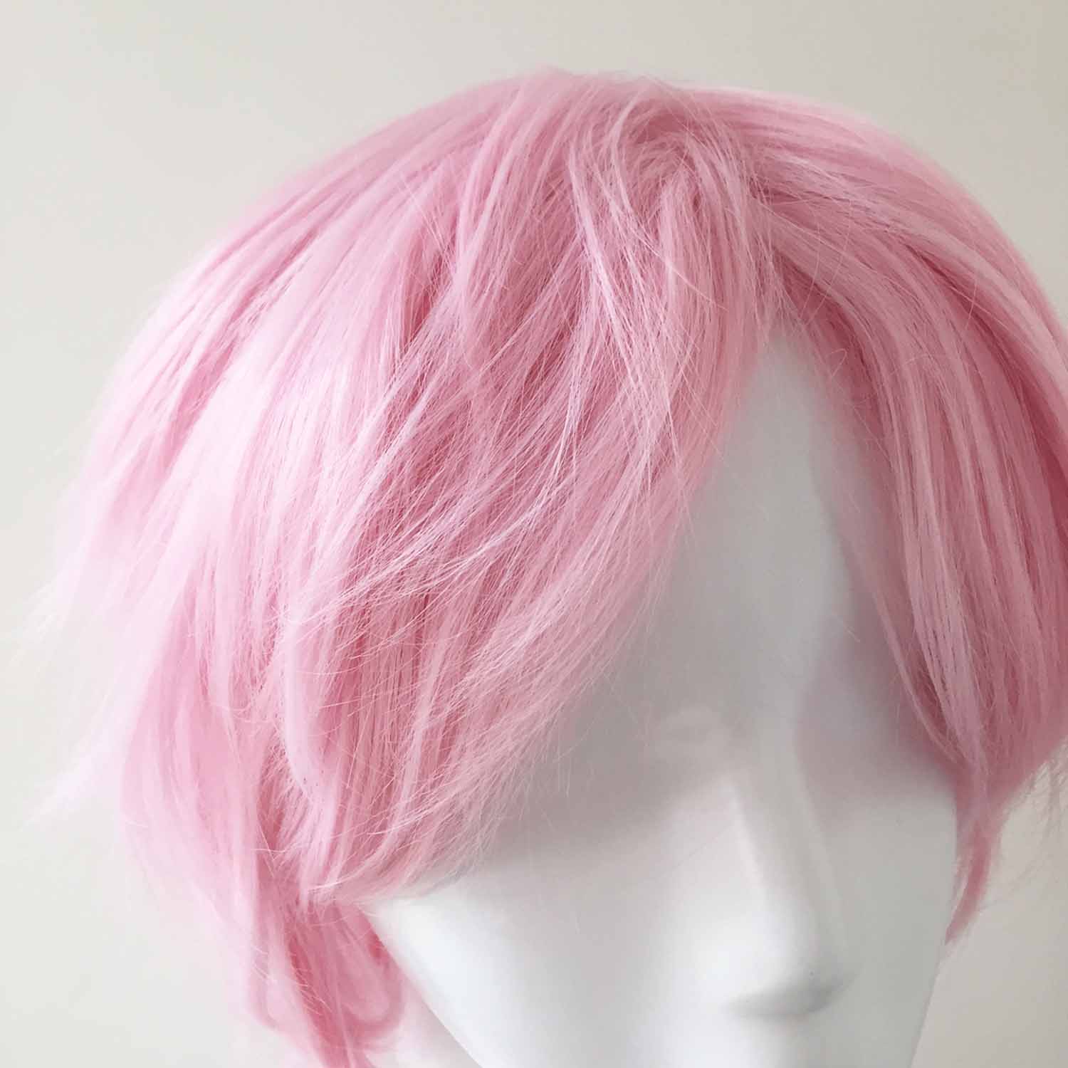 nevermindyrhead Men Unisex Pink Short Straight Fringe Bangs Cosplay Wig