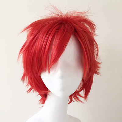 Men Unisex Red Short Straight Long Fringe Bangs Cosplay Wig