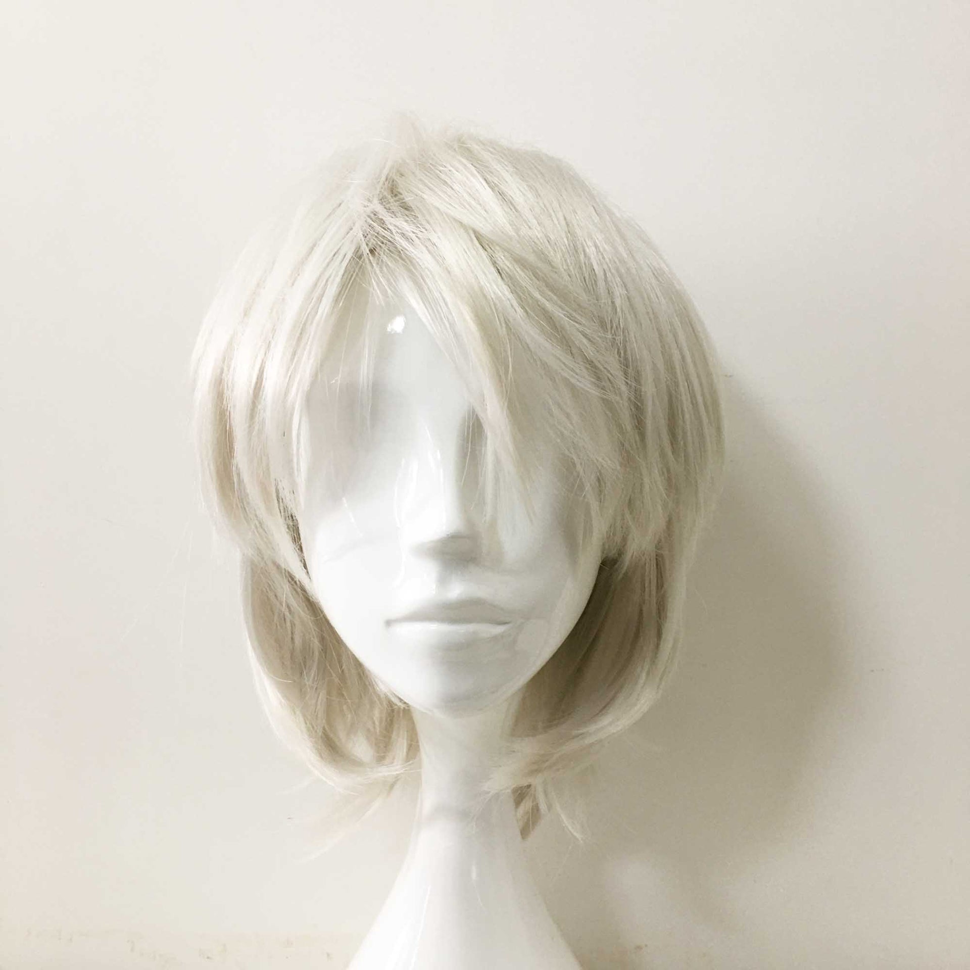 nevermindyrhead Men Unisex White Short Straight Long Bangs Cosplay Wig