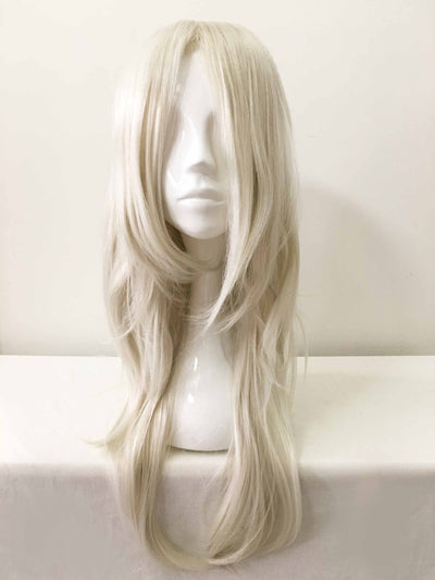 Men White Long Straight Long Bangs Middle Part Cosplay Wig