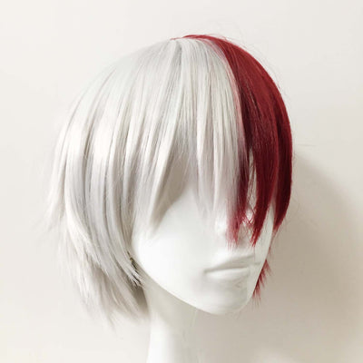 Men White Red Split Color Short Straight Fringe Bangs Cosplay Wig