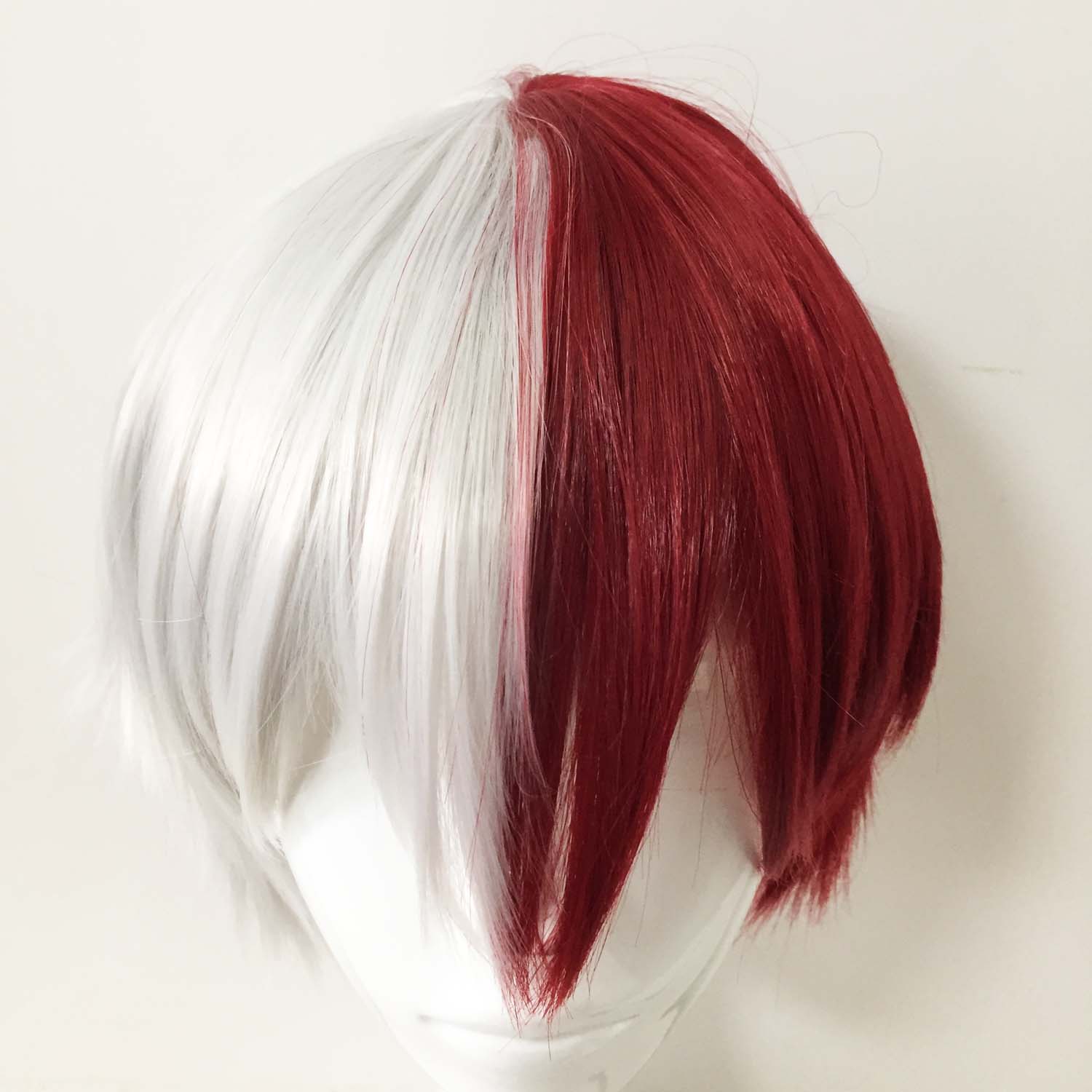 nevermindyrhead Men White Red Split Color Short Straight Fringe Bangs Cosplay Wig
