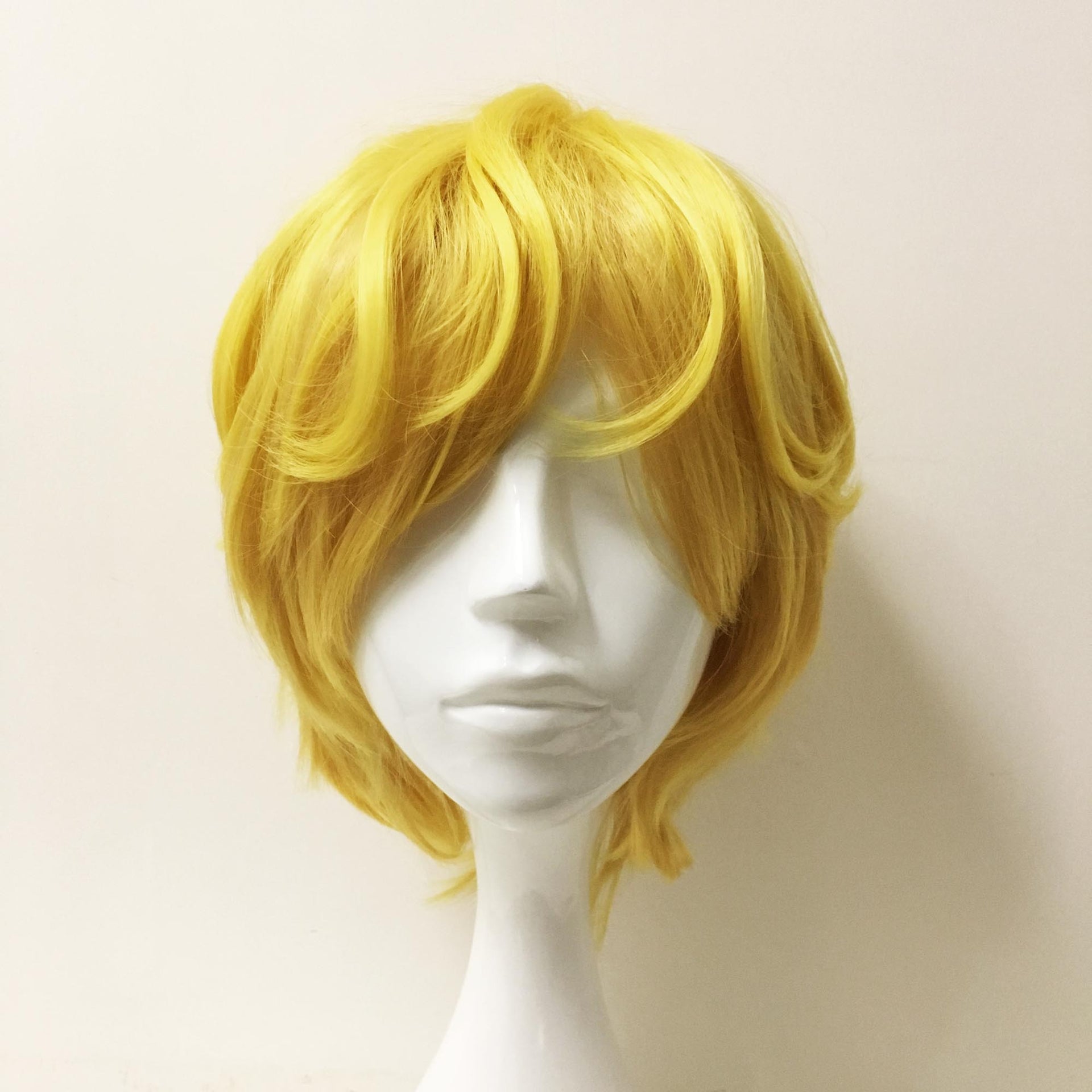 nevermindyrhead Men Yellow Short Straight Fringe Bangs Natural Curls Cosplay Wig