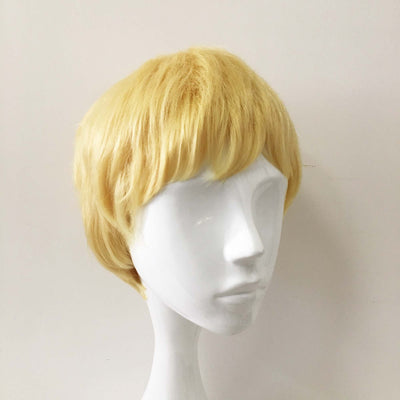 Men Yellow Short Straight Fringe Bangs Thin Cosplay Wig