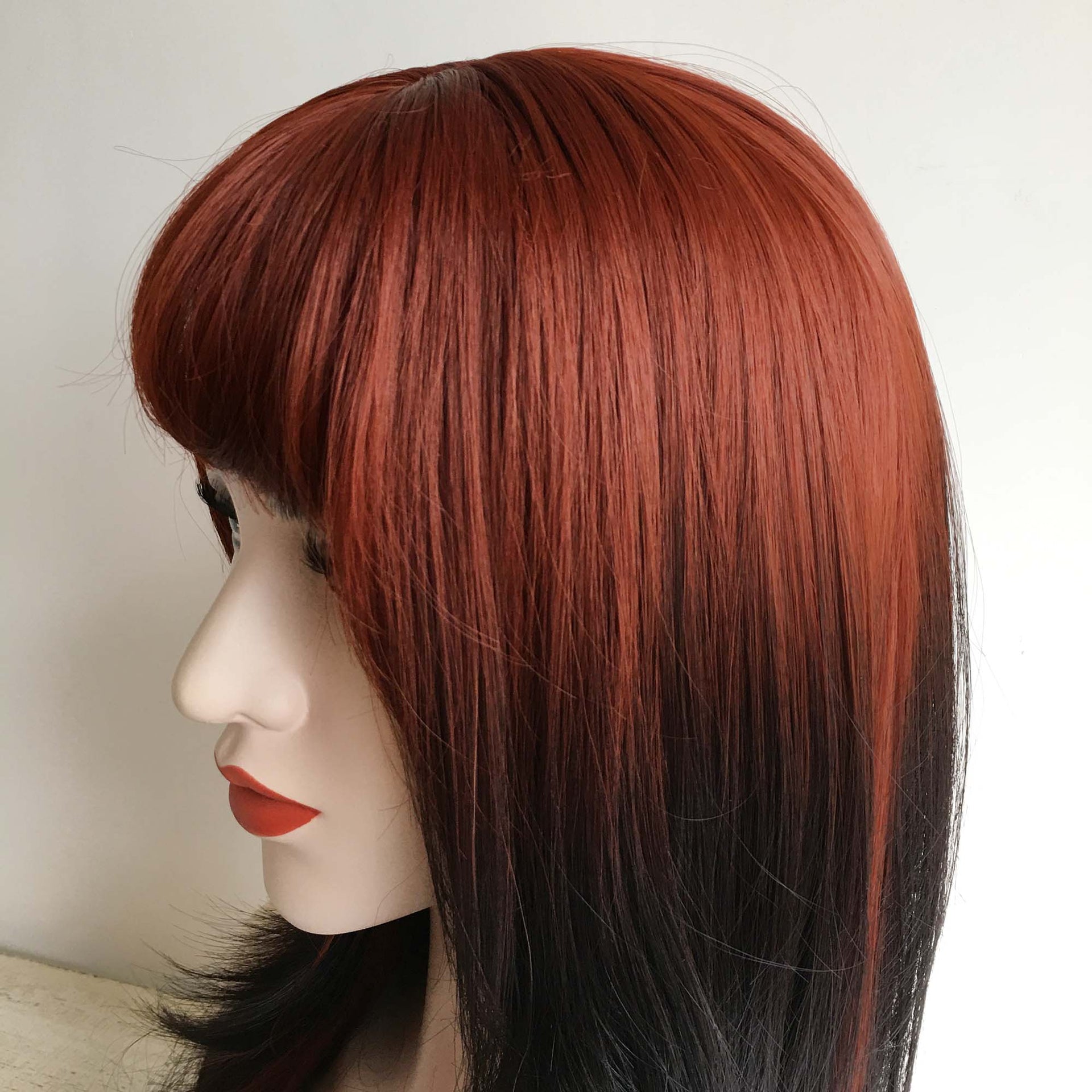 nevermindyrhead Red Wig Ombre Auburn And Black Long Straight Synthetic Women Bangs Wig