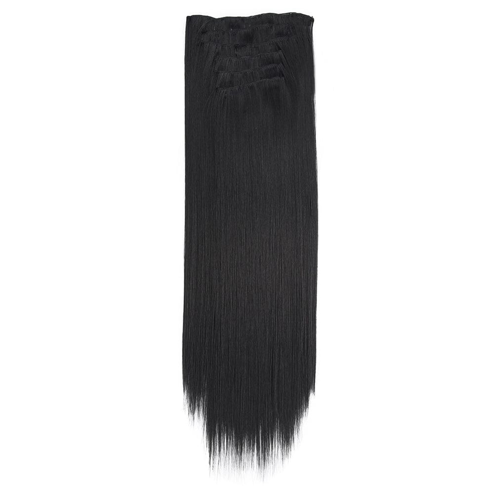 nevermindyrhead Women 24 Inches Long Straight Full Head 6 Separate Pieces Clip In Synthetic Hair Extensions 1B#