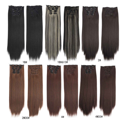 Women 24 Inches Long Straight Full Head 6 Separate Pieces Clip In Synthetic Hair Extensions