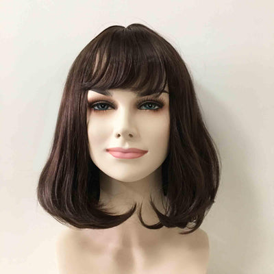 Women Dark Brown Medium Length Inward Curl Fringe Bangs Wig