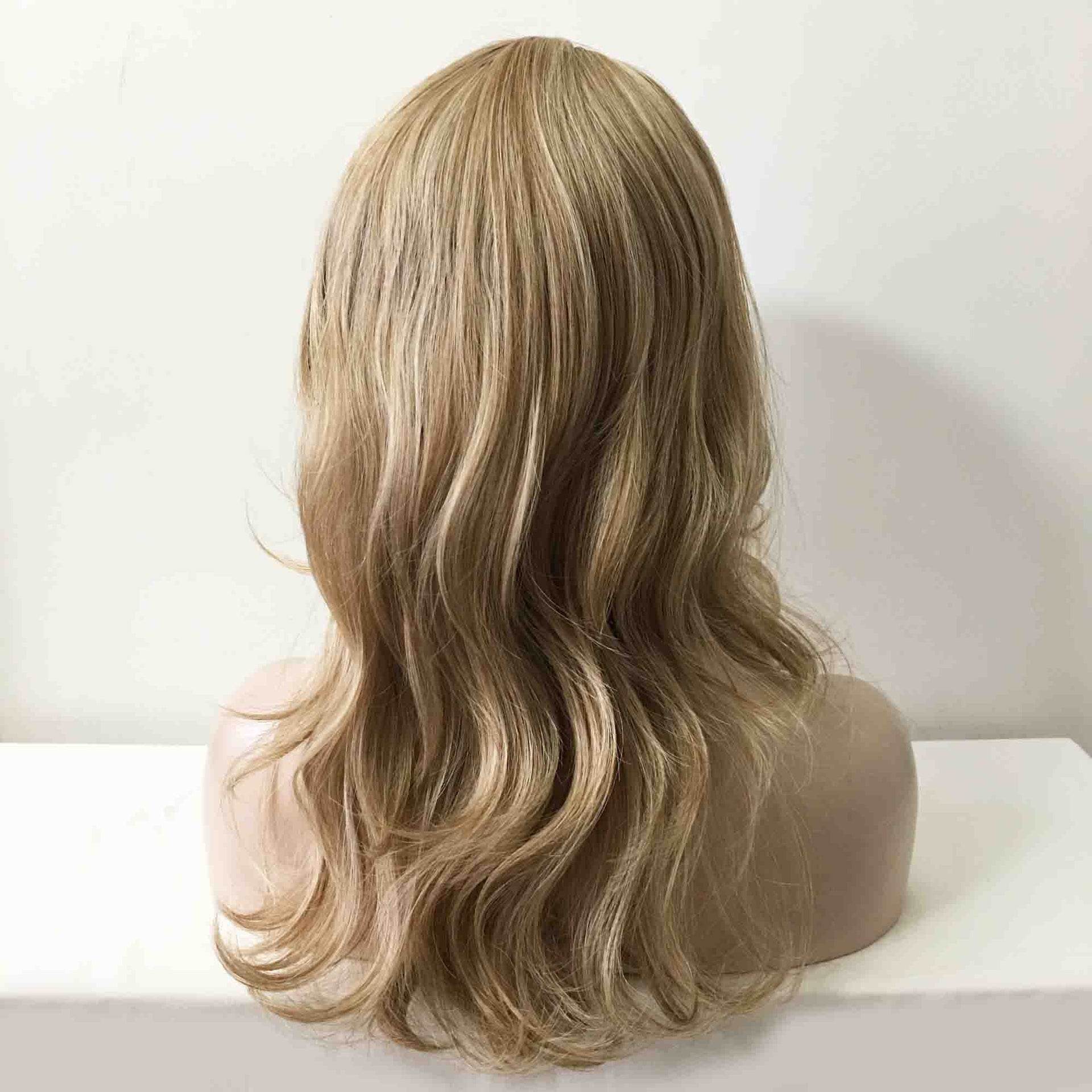 nevermindyrhead Women Ash Blonde Long Curly Side Part Fringe Bangs Layered Wig