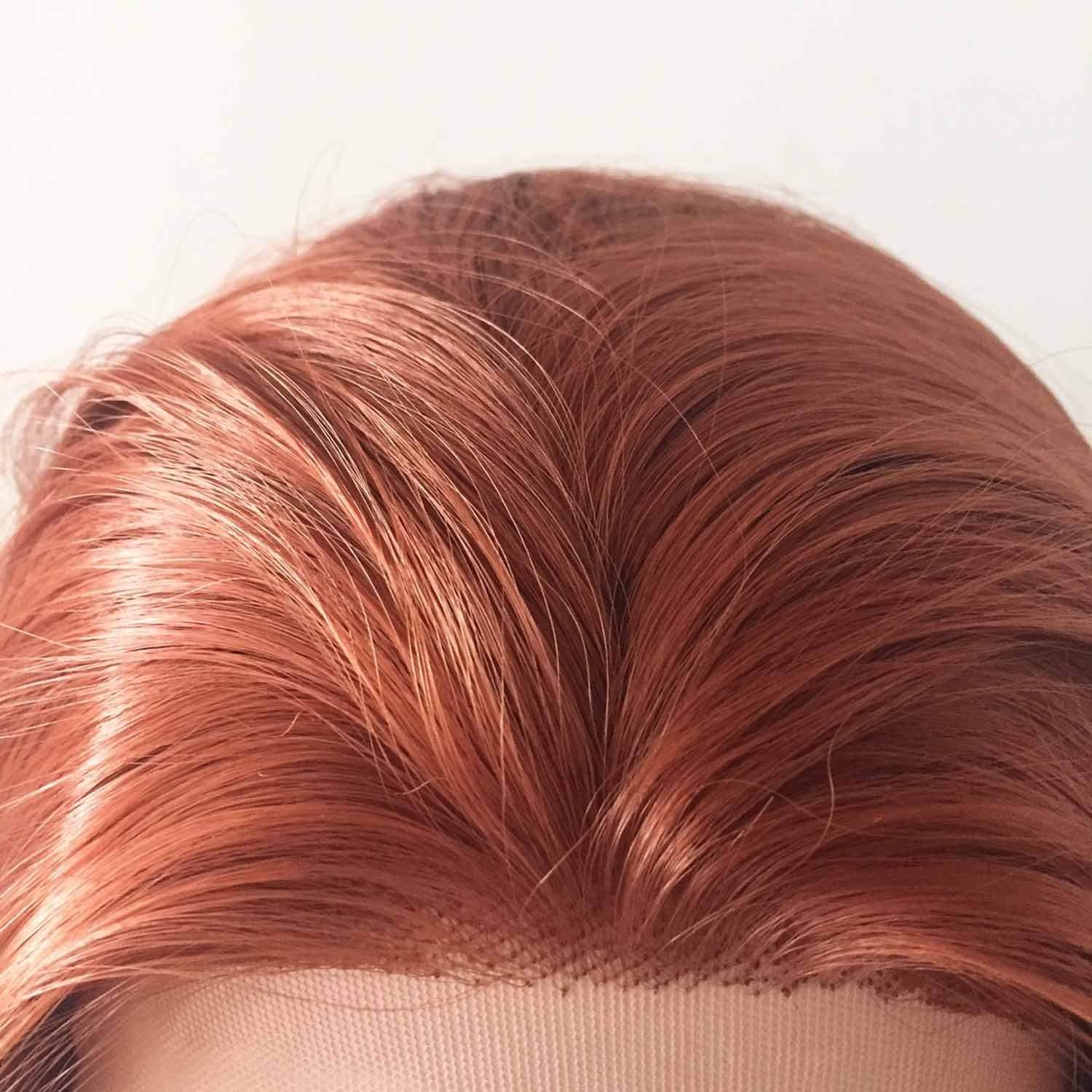 nevermindyrhead Women Auburn Ginger Red Lace Front Long Curly Free Part Wig