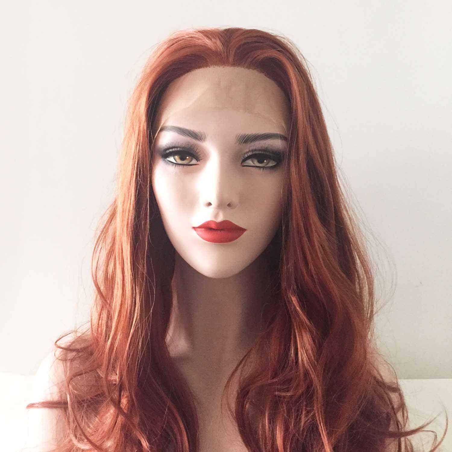 nevermindyrhead Women Auburn Ginger Red Lace Front Long Curly Free Part Wig