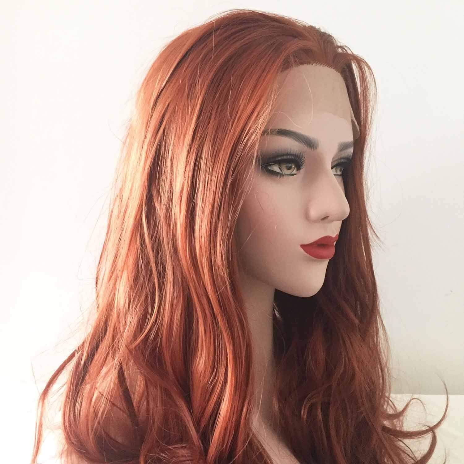nevermindyrhead Women Auburn Ginger Red Lace Front Long Curly Free Part Wig