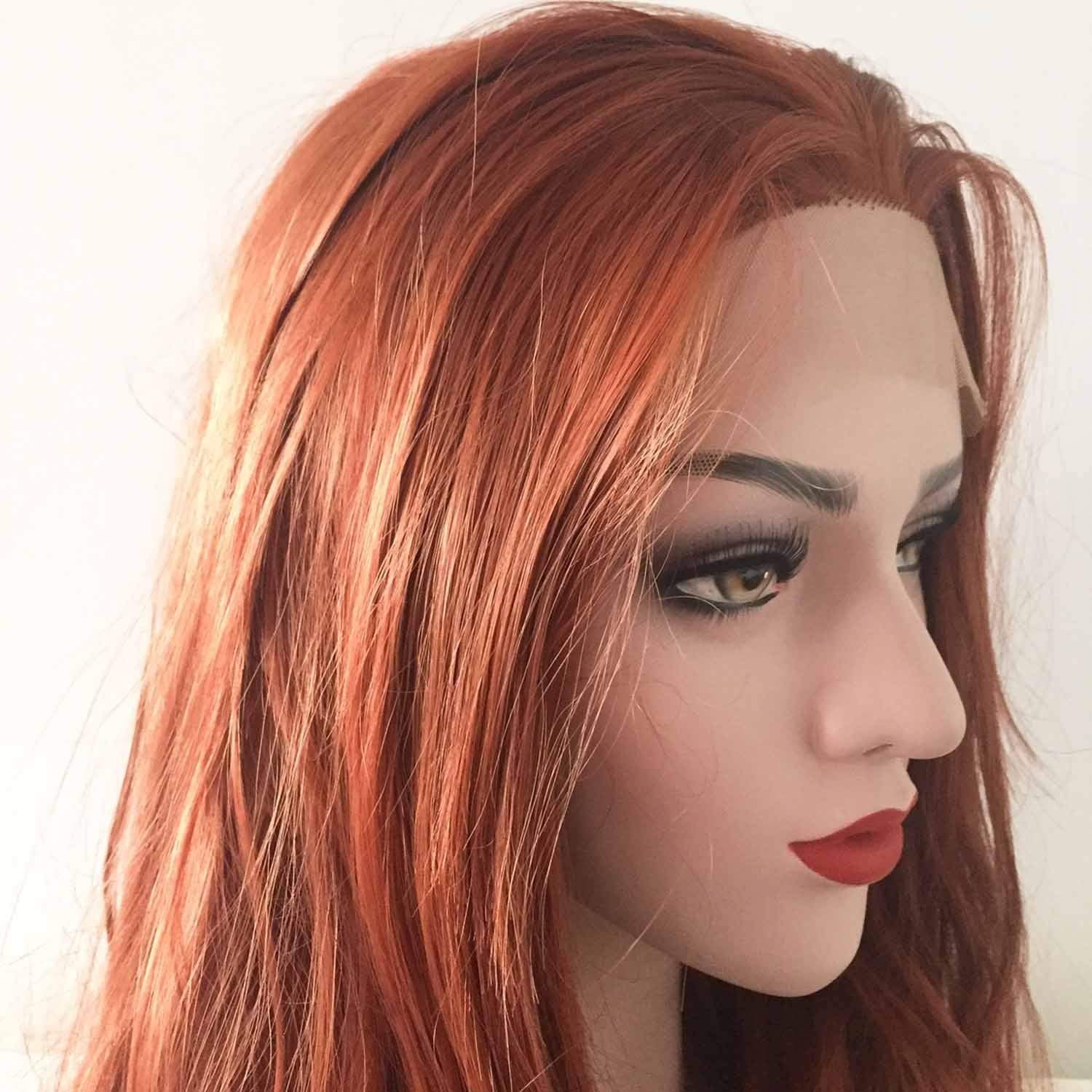 nevermindyrhead Women Auburn Ginger Red Lace Front Long Curly Free Part Wig