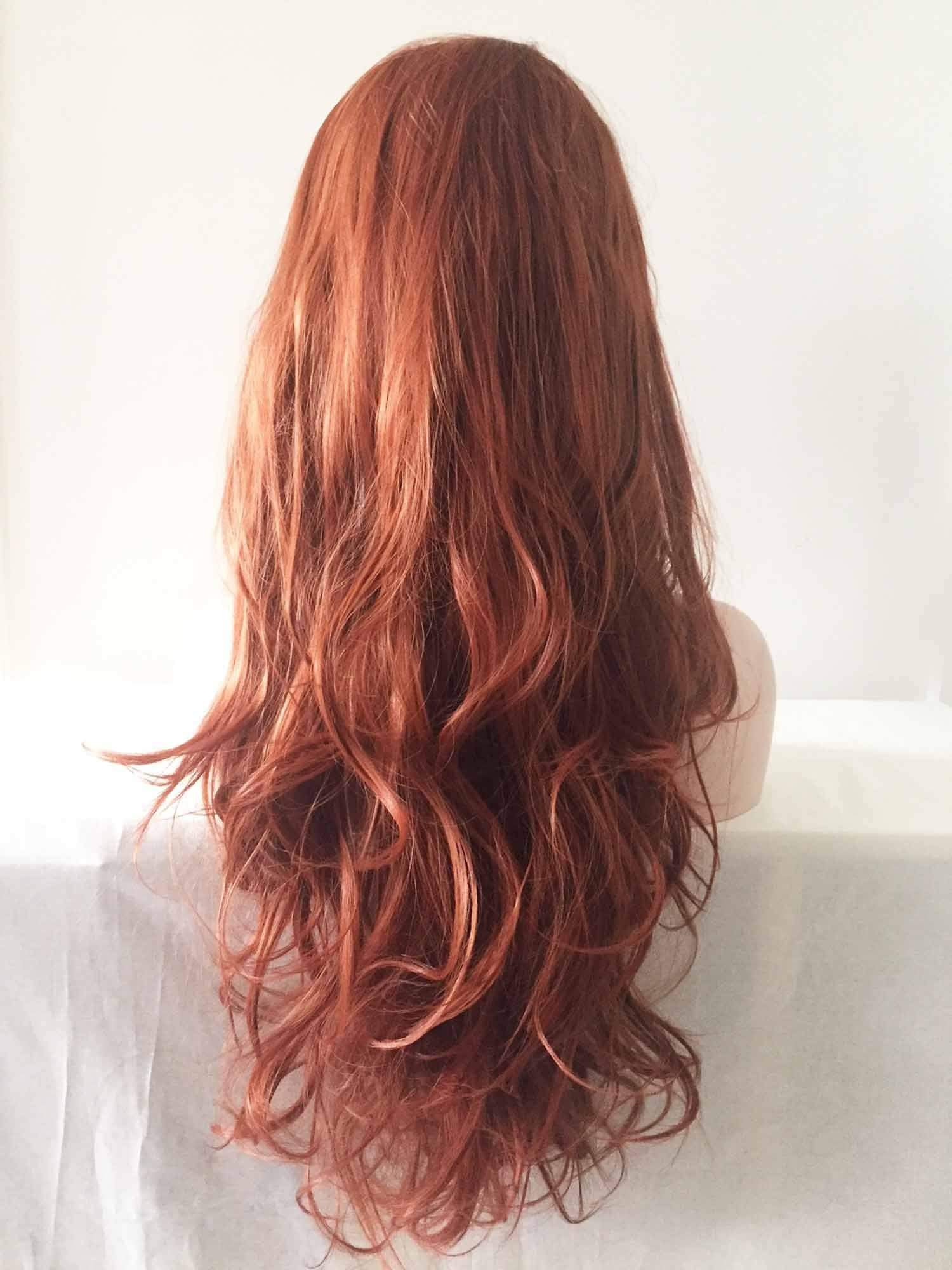 nevermindyrhead Women Auburn Ginger Red Lace Front Long Curly Free Part Wig