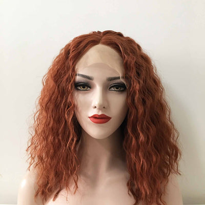 Women Auburn Red Lace Front Long Curly Middle Part Choppy Wig