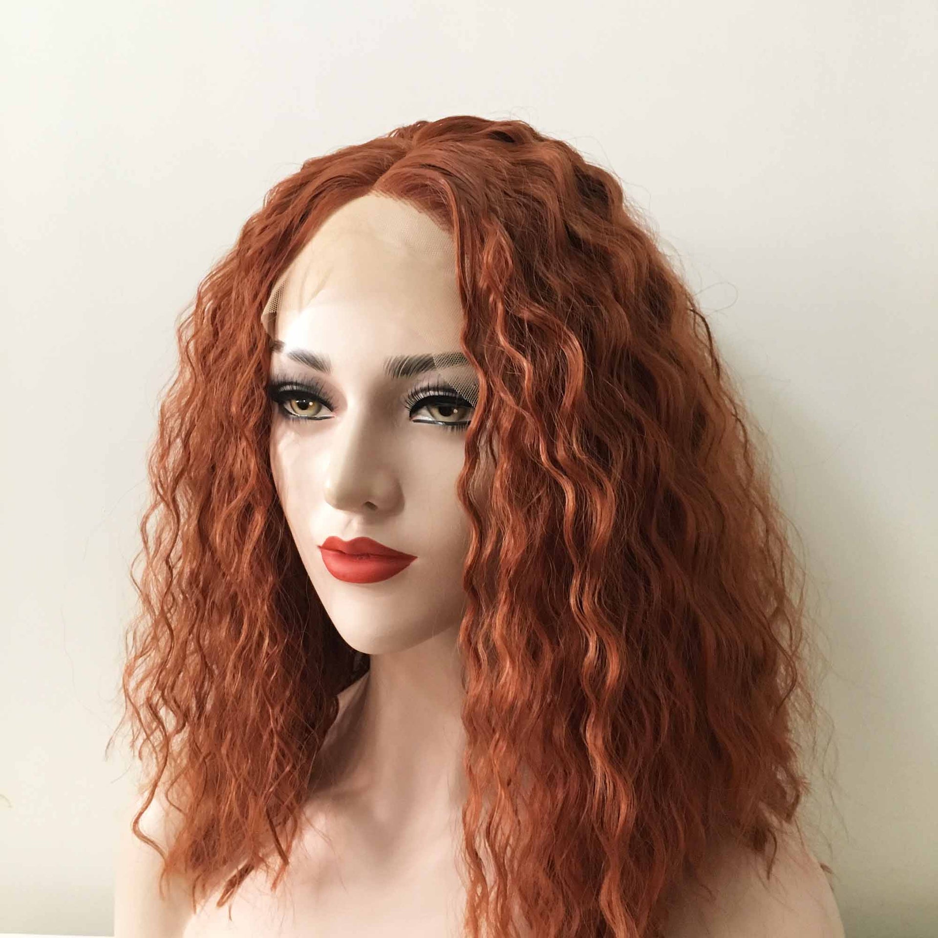 nevermindyrhead Women Auburn Brown Lace Front Middle Part Messy Curly Thick Hair Wig