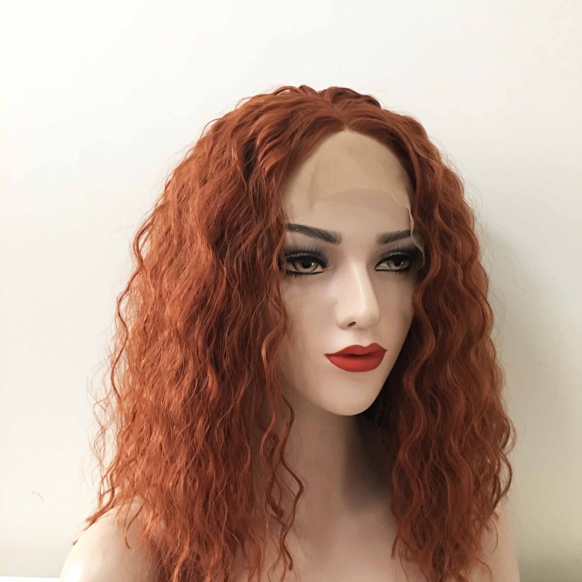 nevermindyrhead Women Auburn Brown Lace Front Middle Part Messy Curly Thick Hair Wig