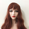 Women Auburn Dark Red Long Wavy Fringe Bangs Wig