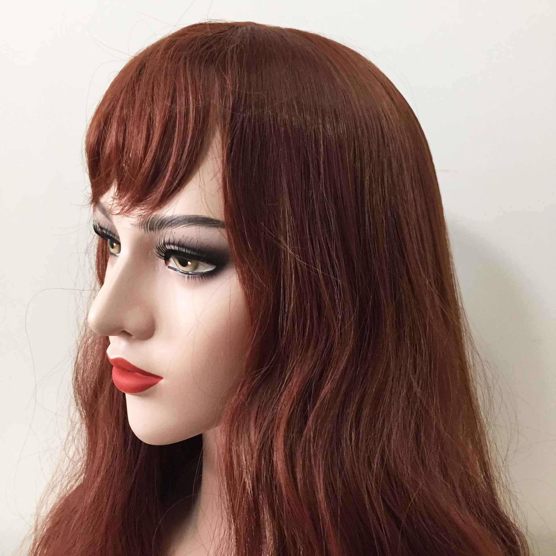 nevermindyrhead Women Auburn Dark Red Long Wavy Fringe Bangs Wig