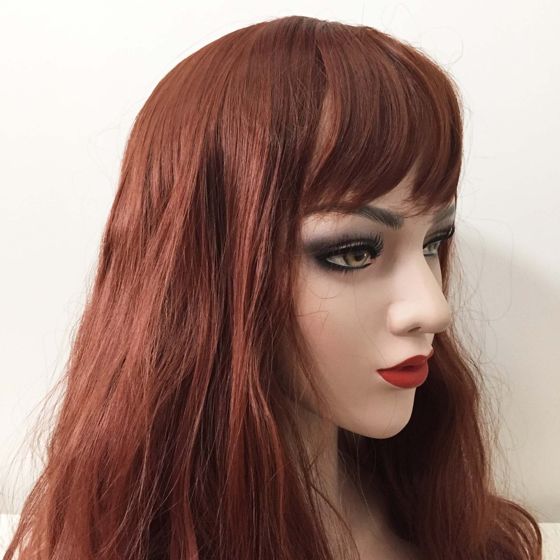 nevermindyrhead Women Auburn Dark Red Long Wavy Fringe Bangs Wig