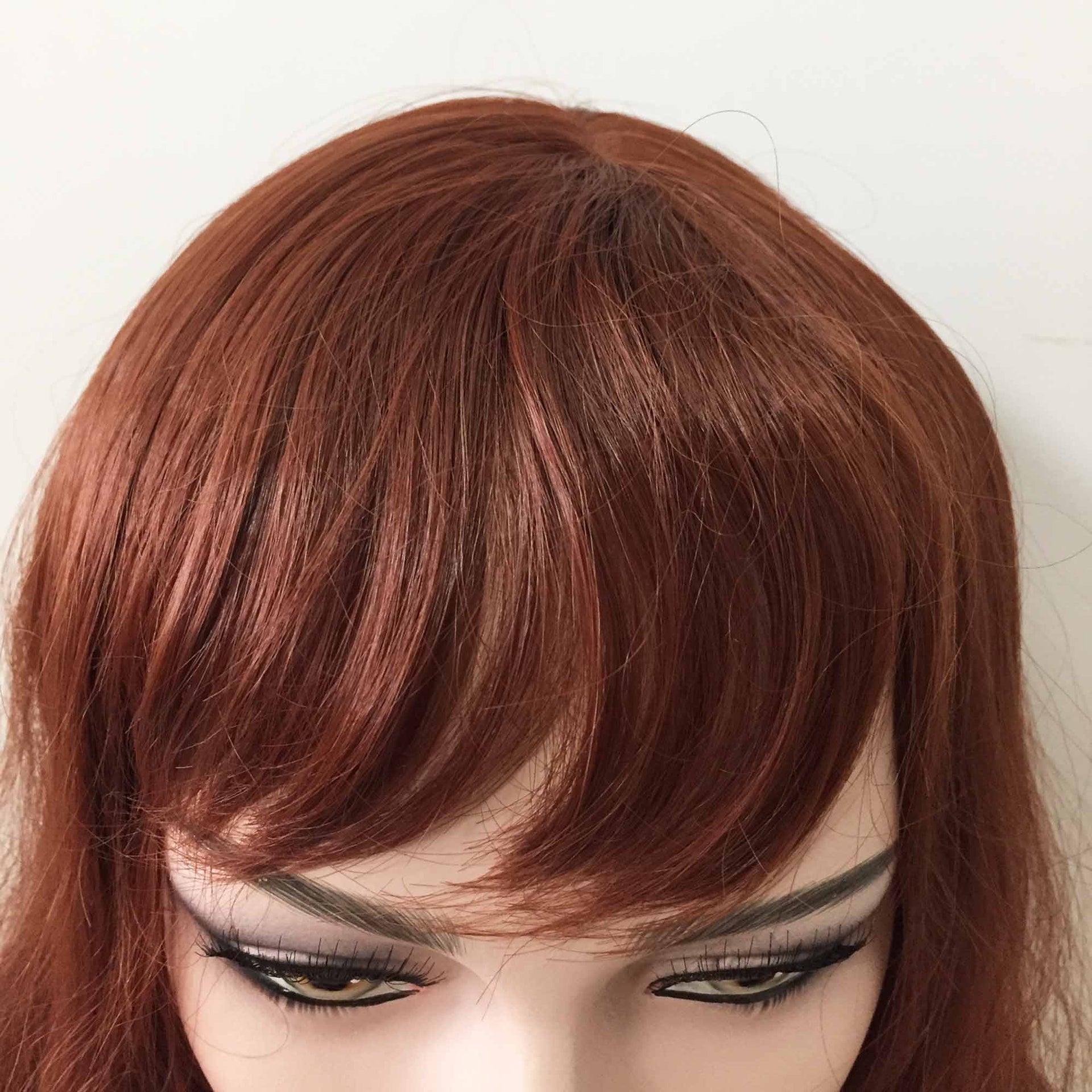 nevermindyrhead Women Auburn Dark Red Long Wavy Fringe Bangs Wig