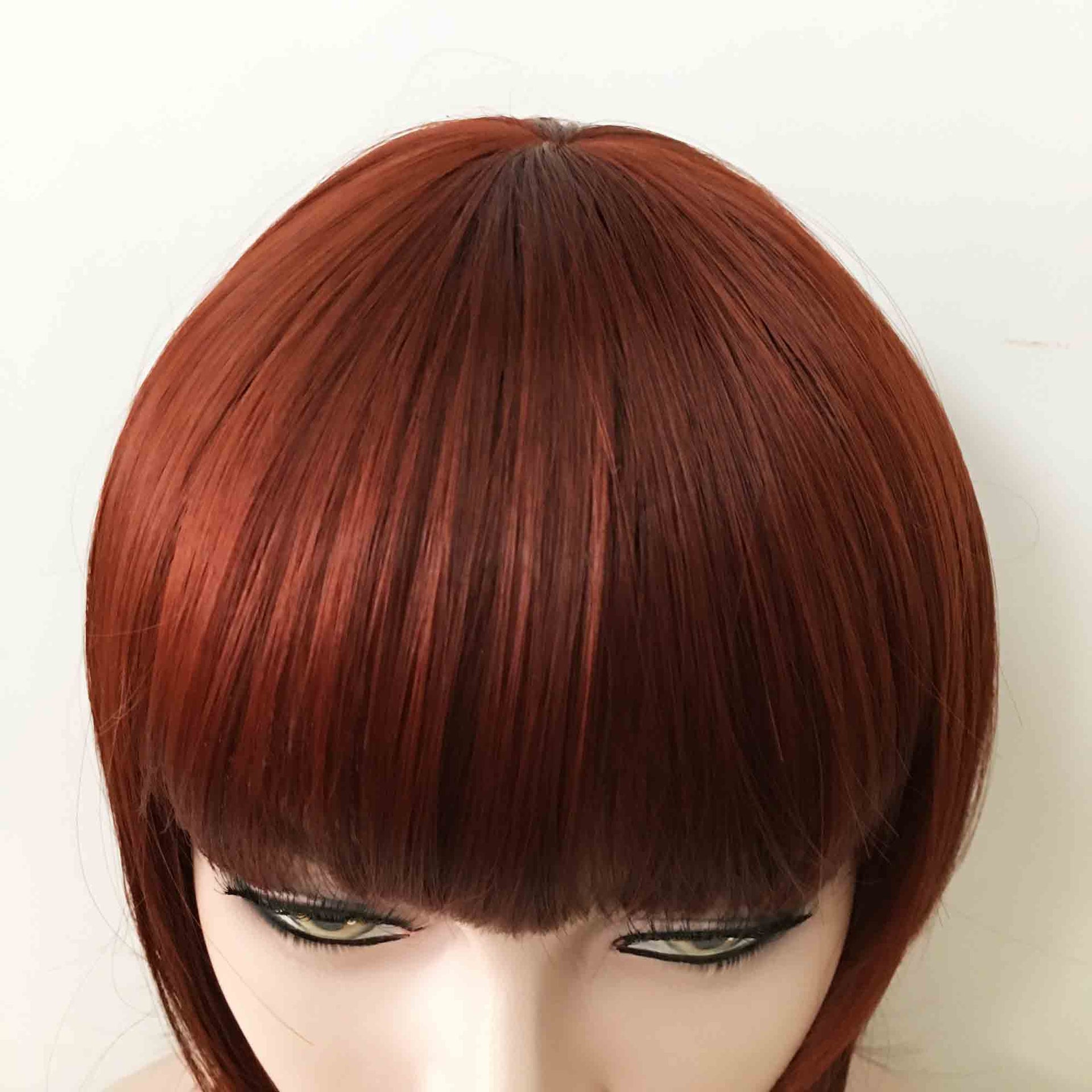 nevermindyrhead Women Auburn Dark Red Medium Length Blunt Bangs Layered Wig