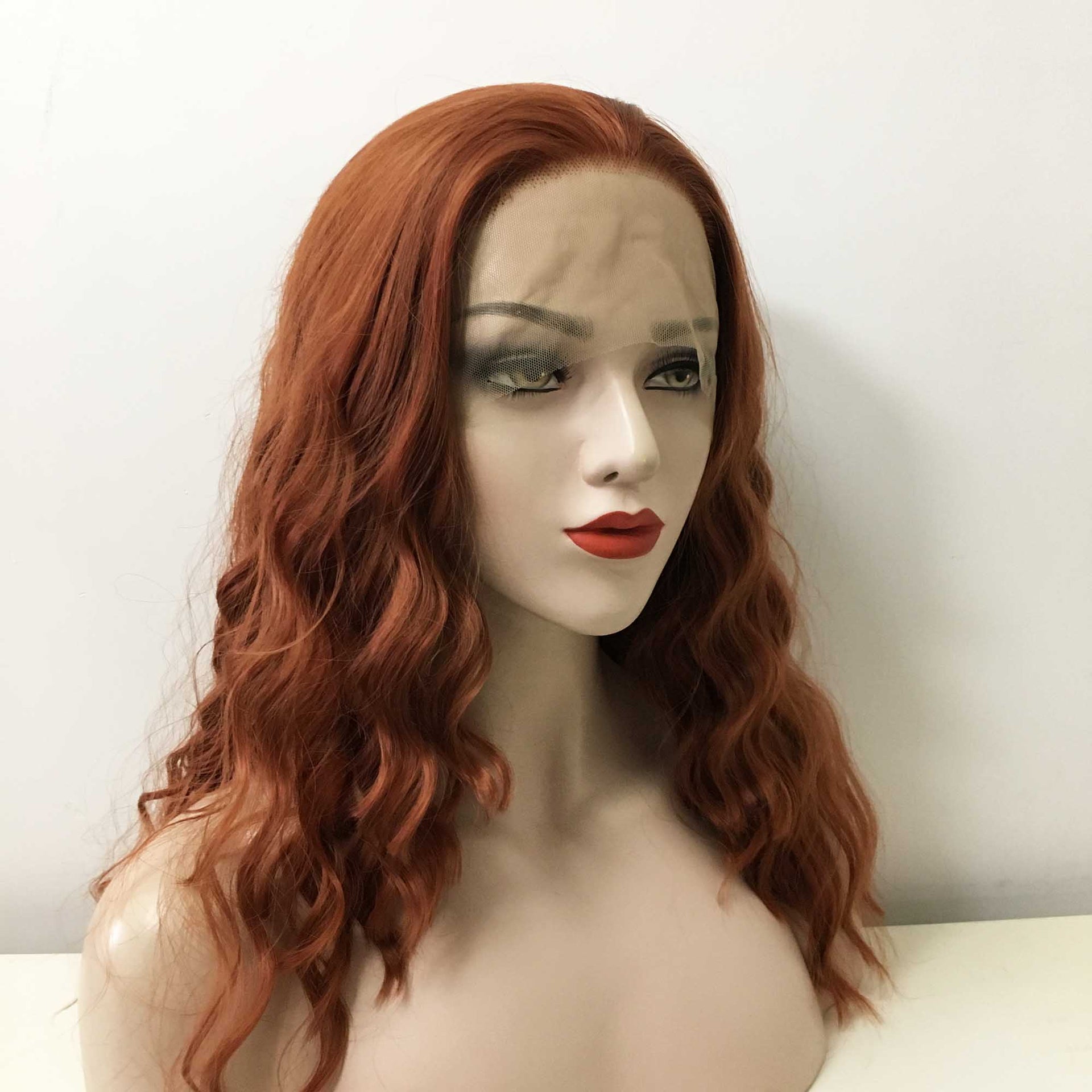 nevermindyrhead Women Auburn Ginger Red Lace Front Long Curly Free Part Wig