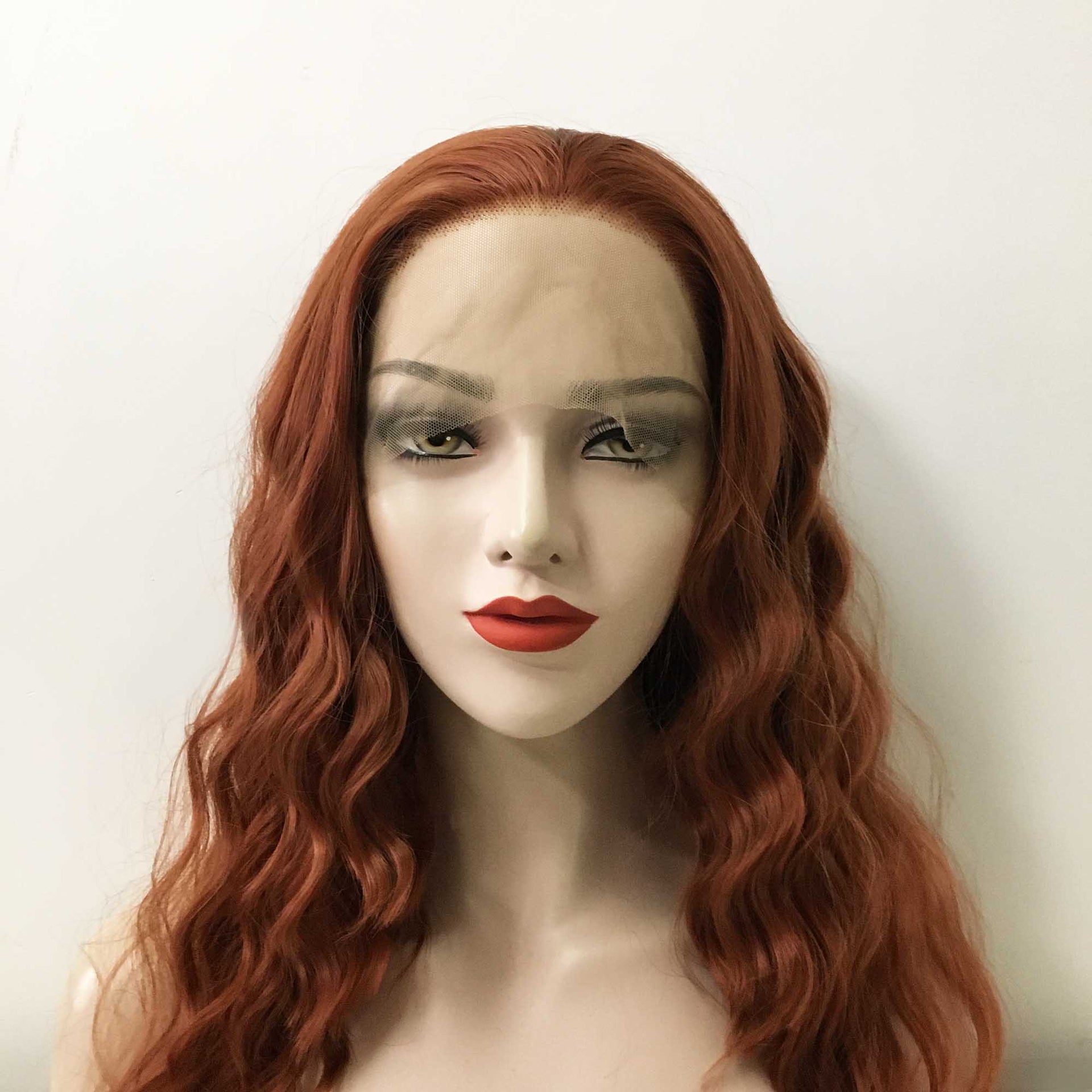 nevermindyrhead Women Auburn Ginger Red Lace Front Long Curly Free Part Wig