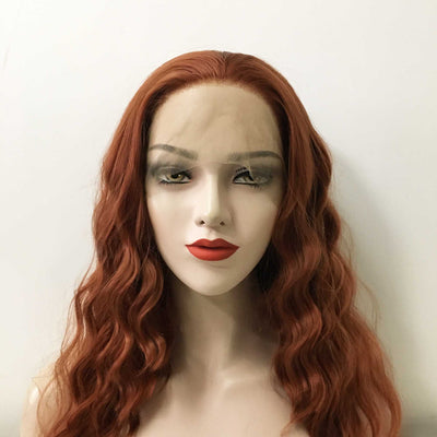 Women Auburn Ginger Red Lace Front Long Curly Free Part Wig