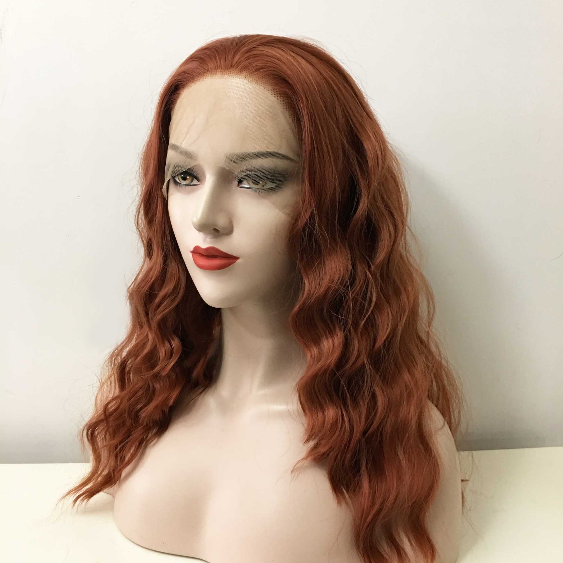 nevermindyrhead Women Auburn Ginger Red Lace Front Long Curly Free Part Wig