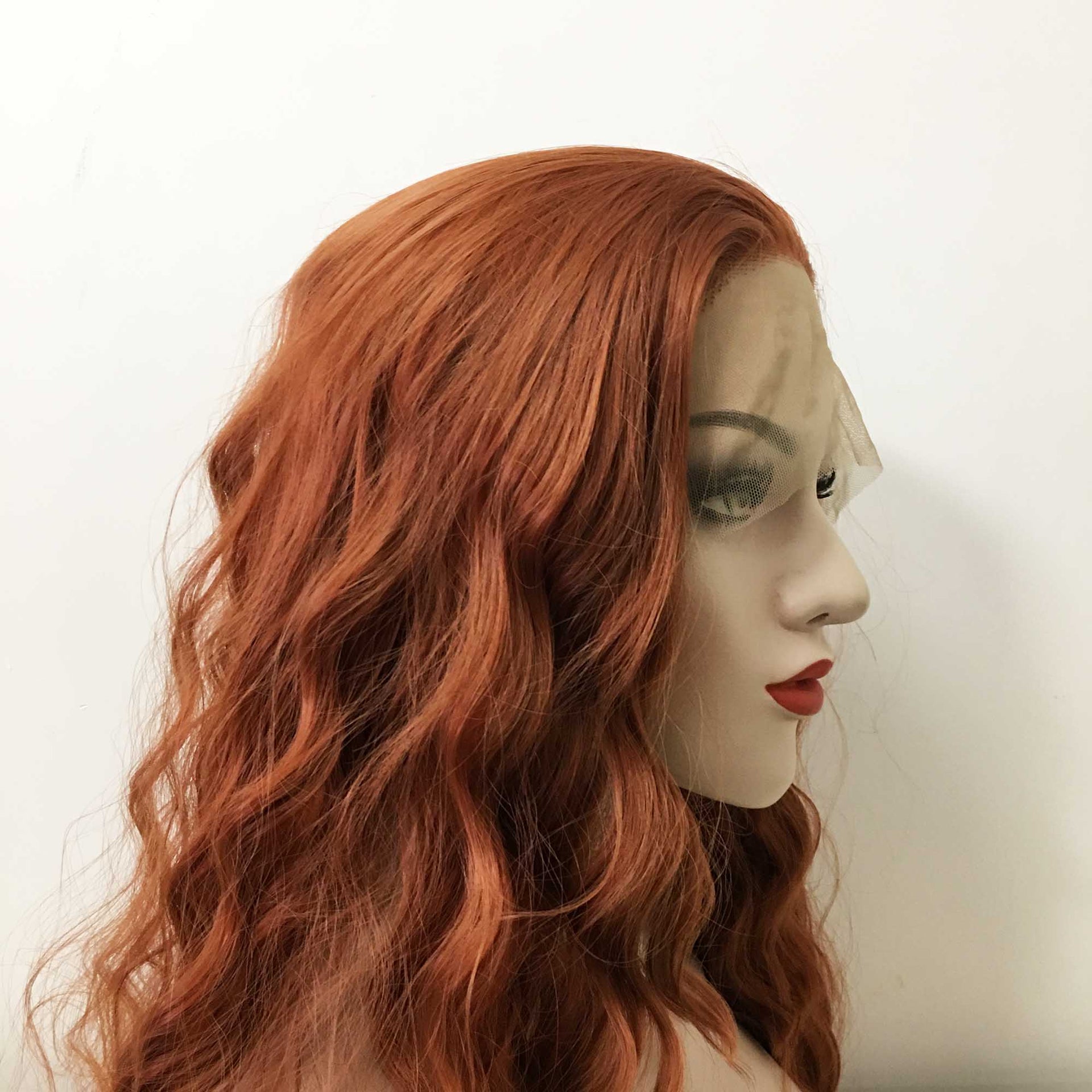 nevermindyrhead Women Auburn Ginger Red Lace Front Long Curly Free Part Wig