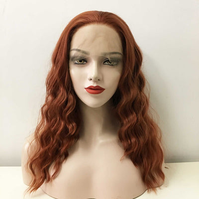 Women Auburn Ginger Red Lace Front Long Curly Free Part Wig
