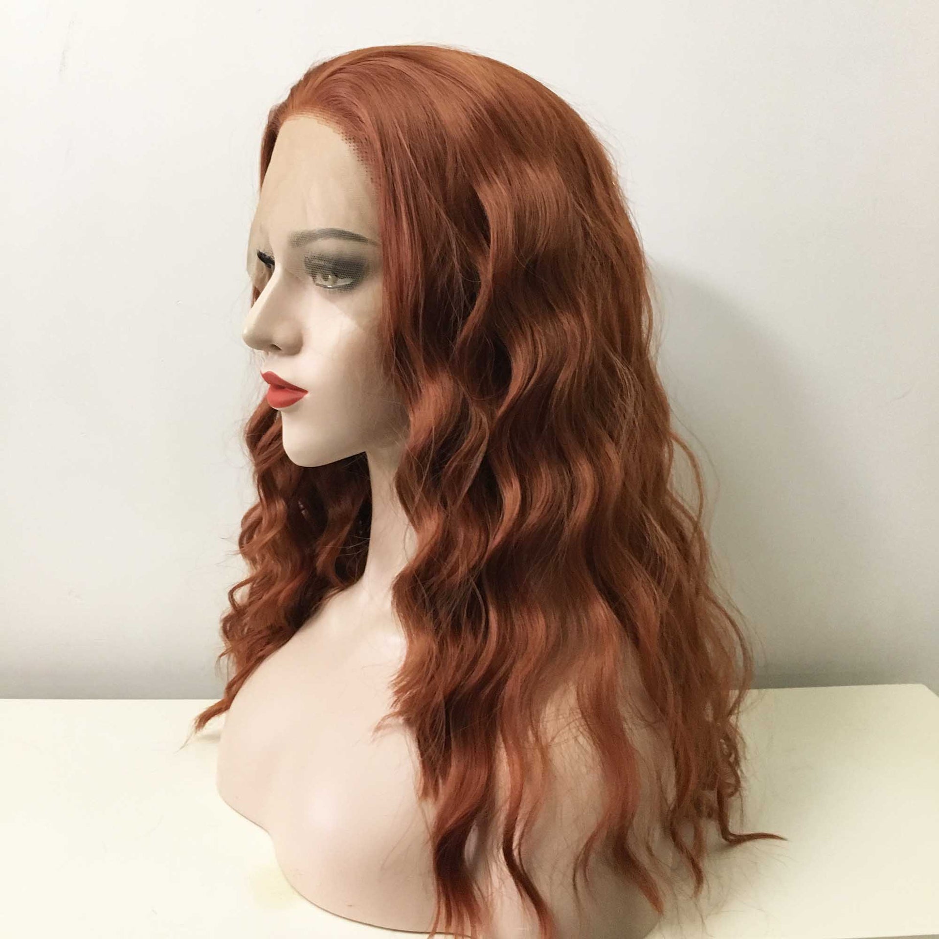 nevermindyrhead Women Auburn Ginger Red Lace Front Long Curly Free Part Wig